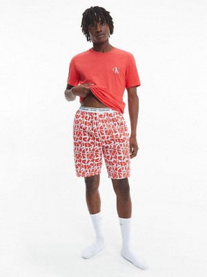 Red Calvin Klein Pyjama Set - CK One Men Shorts | VZTW-73941