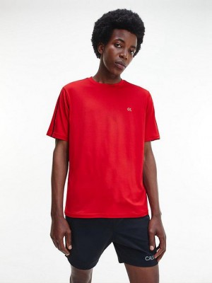 Red Calvin Klein Recycled Polyester Gym Men T-Shirt | NPRD-10548