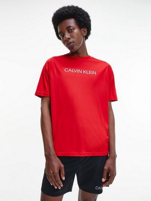Red Calvin Klein Recycled Polyester Logo Gym Men T-Shirt | LRAI-38259