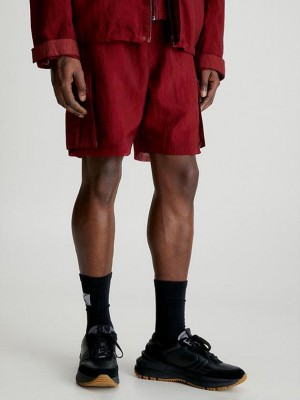Red Calvin Klein Relaxed Nylon Mesh Cargo Men Shorts | IJEQ-36528