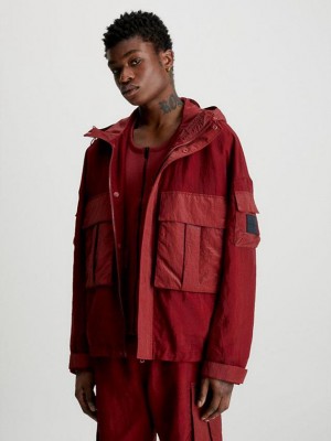 Red Calvin Klein Relaxed Nylon Mesh Zip Up Men Jacket | HLVB-35649