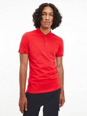Red Calvin Klein Slim Logo Cuff Men Polo Shirt | AQRP-70195
