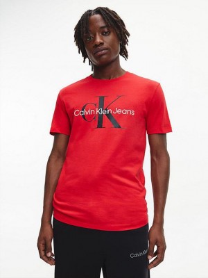 Red Calvin Klein Slim Monogram Men T-Shirt | SBYR-34698
