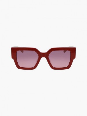 Red Calvin Klein Square Women Sunglasses | EHVC-65021