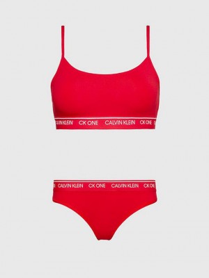 Red Calvin Klein Thong Set - CK One Women Bra | DYJO-58724