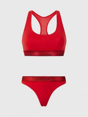 Red Calvin Klein Thong Set - Modern Cotton Women Bra | DCPT-38521