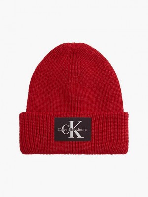 Red Calvin Klein Wool Blend Women Beanie | EIWL-91358