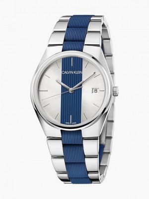 Silver Calvin Klein Calvin Klein Contrast Men Watch | PIBH-89607