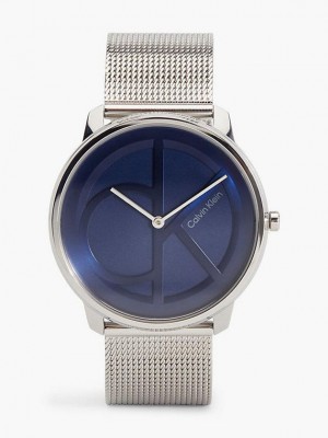 Silver Calvin Klein Iconic Mesh Men Watch | DXVH-64832