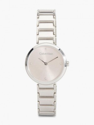 Silver Calvin Klein Minimalistic T Bar Women Watch | KPRS-45816
