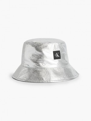 Silver Calvin Klein Recycled Reversible Bucket Women Cap | FMJL-23584