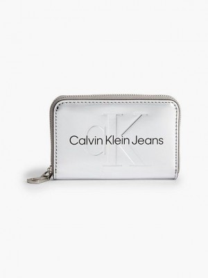 Silver Calvin Klein Silver Zip Around Women Wallet | YQVI-83427