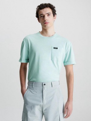 Turquoise Calvin Klein Pocket Men T-Shirt | TZDX-64320