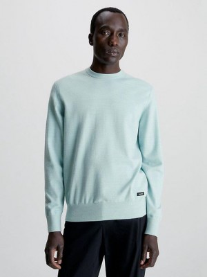 Turquoise Calvin Klein Tencel Blend Jumper Men Sweater | FOBC-51847