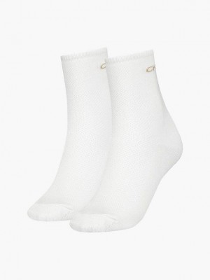 White Calvin Klein 2 Pack Ankle Women Socks | GTFZ-18642