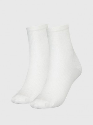 White Calvin Klein 2 Pack Ankle Women Socks | ENDU-63571