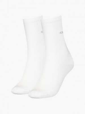 White Calvin Klein 2 Pack Crew Women Socks | SDNZ-53074