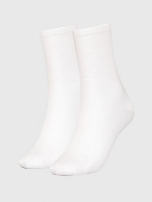 White Calvin Klein 2 Pack Crew Women Socks | UQMC-52896