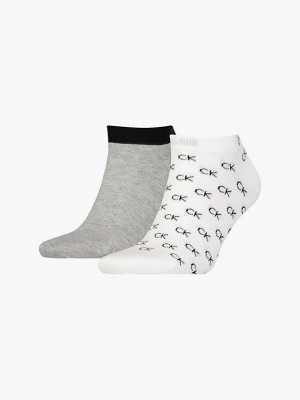 White Calvin Klein 2 Pack Logo Ankle Men Socks | WJRS-31279