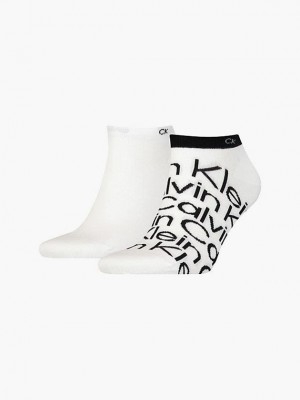 White Calvin Klein 2 Pack Logo Ankle Men Socks | LOTN-21409
