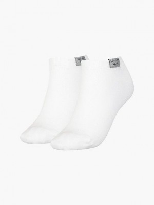 White Calvin Klein 2 Pack Logo Ankle Women Socks | GPAL-01386