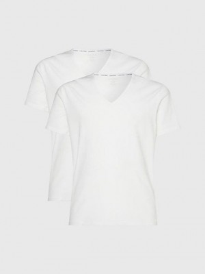 White Calvin Klein 2 Pack Lounge - Modern Cotton Men T-Shirt | DXHM-62307