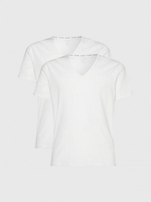 White Calvin Klein 2 Pack Lounge - Modern Cotton Men T-Shirt | DRJX-31962