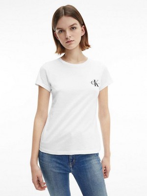 White Calvin Klein 2 Pack Slim Cotton Women T-Shirt | ULQI-84910