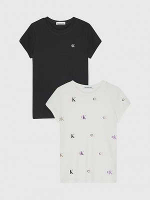 White Calvin Klein 2 Pack Slim Logo Girls's T-Shirt | JLDF-31745