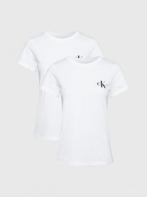 White Calvin Klein 2 Pack Slim Women T-Shirt | FNKV-64875