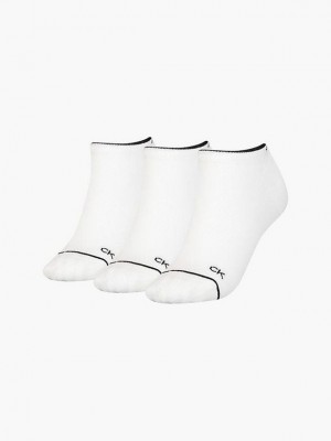 White Calvin Klein 3 Pack Ankle Women Socks | EQUO-16923
