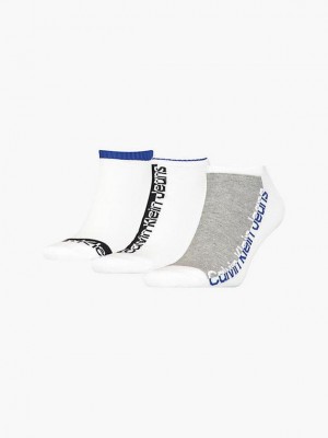 White Calvin Klein 3 Pack Logo Ankle Men Socks | WMZD-89360