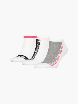White Calvin Klein 3 Pack Logo Ankle Women Socks | FAEI-05649