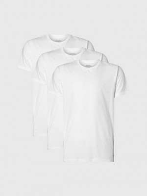White Calvin Klein 3 Pack - Cotton Classics Men T-Shirt | BWQG-89164