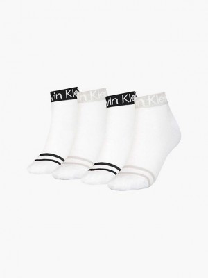 White Calvin Klein 4 Pack Ankle Women Socks | IFKG-83921