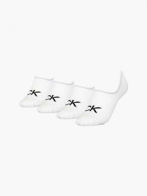 White Calvin Klein 4 Pack Invisible Women Socks | GYXJ-97634