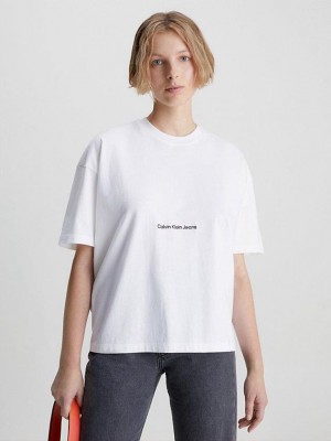 White Calvin Klein Boyfriend Logo Women T-Shirt | MQTL-26107