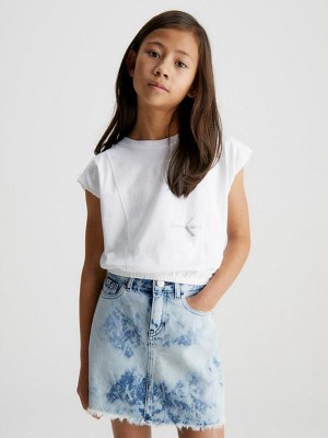 White Calvin Klein Cap Sleeve Logo Girls's T-Shirt | ESNZ-58370