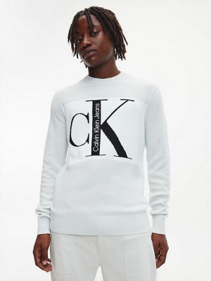 White Calvin Klein Colour Block Monogram Jumper Men Sweater | XWEG-82437