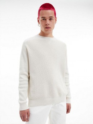 White Calvin Klein Combed Cotton Badge Jumper Men Sweater | XQAV-20358