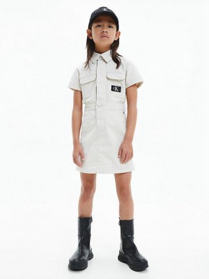 White Calvin Klein Corduroy Shirt Girls's Dress | QPYN-04179