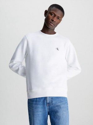 White Calvin Klein Cotton Blend Fleece Men Sweatshirt | LGXO-62908
