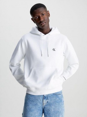 White Calvin Klein Cotton Blend Fleece Men Hoodie | OMTY-01527