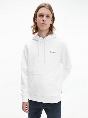 White Calvin Klein Cotton Men Hoodie | XOIF-90326