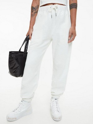 White Calvin Klein Cotton Terry Women Joggers | OSXV-97681
