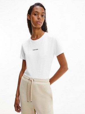 White Calvin Klein Cotton Women T-Shirt | LBIU-60781