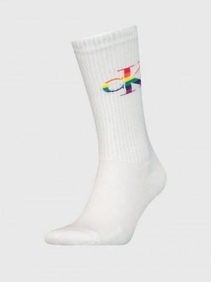 White Calvin Klein Crew - Pride Men Socks | KNHA-84907