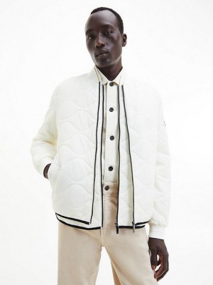 White Calvin Klein Crinkle Nylon Quilted Bomber Men Jacket | QHFD-59231