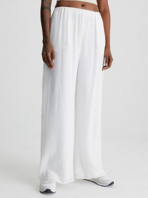 White Calvin Klein Crinkle Rayon Wide Leg Women Pants | EXMK-93048