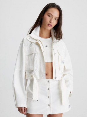 White Calvin Klein Cropped Belted Utility Women Jacket | RWQA-59287